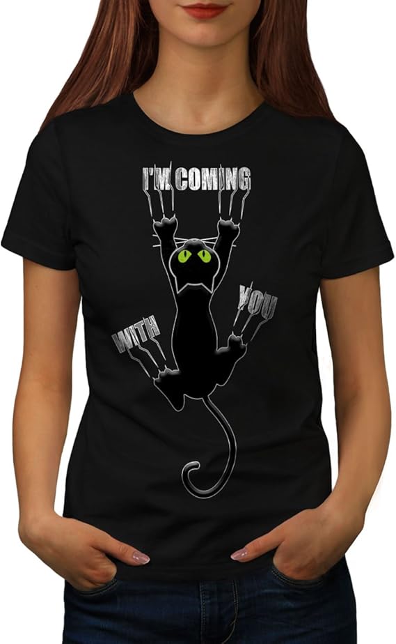 Wellcoda Attached Cute Funny Cat Womens TShirt, Fun Casual Design Printed Tee Amazon.co.uk