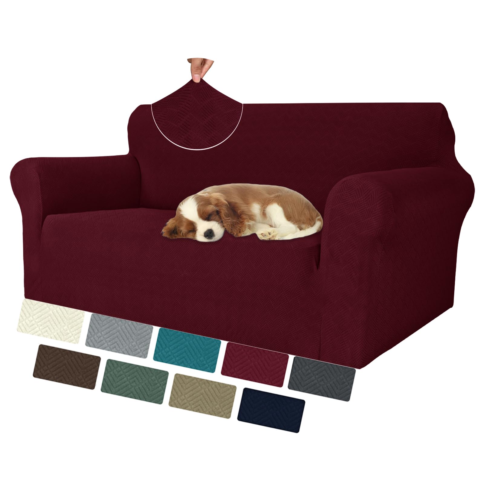 MAXIJIN Elastic 2 Seater Sofa Covers (55"-69", Universal Couch Cover With Armrests, Modern Stretch Cat Anti-Scratch Covers, Washable Non-Slip Slipcovers (Wine Red, 2 Seater)