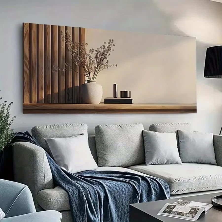 Moderne Vase mit Trockenblumen Leinwandbild Kunst für Wohnzimmer Poster Schlafzimmer und Dekoration (70 x 140 cm)