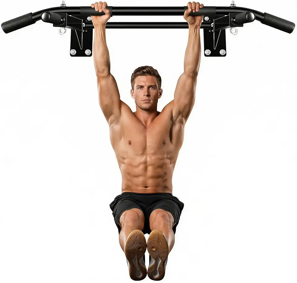 Barra de puxar montada na parede – instalação de broca, equipamento de ginástica em casa para fitness interno, barra de queixo para treinamento de força, alongamento da coluna e exercícios invertidos