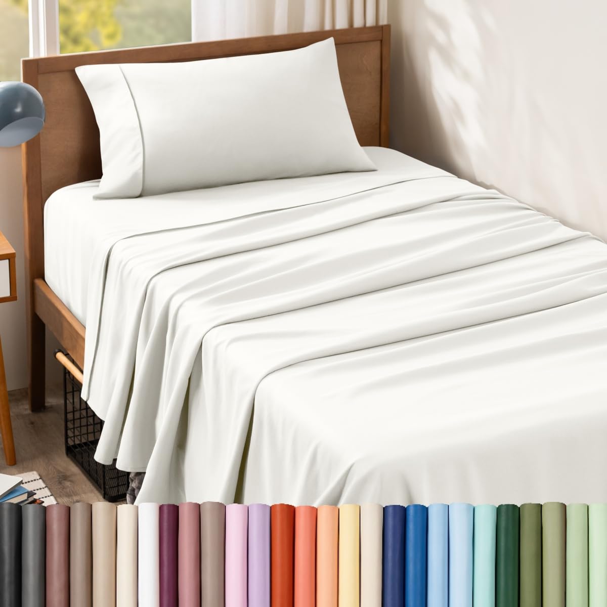 Bare Home Premium 1800 Ultra-Soft Microfiber Collection Twin Sheet Set, Hypoallergenic, Easy Care, Wrinkle Resistant, Deep Pocket (Twin, Ivory) — image 1