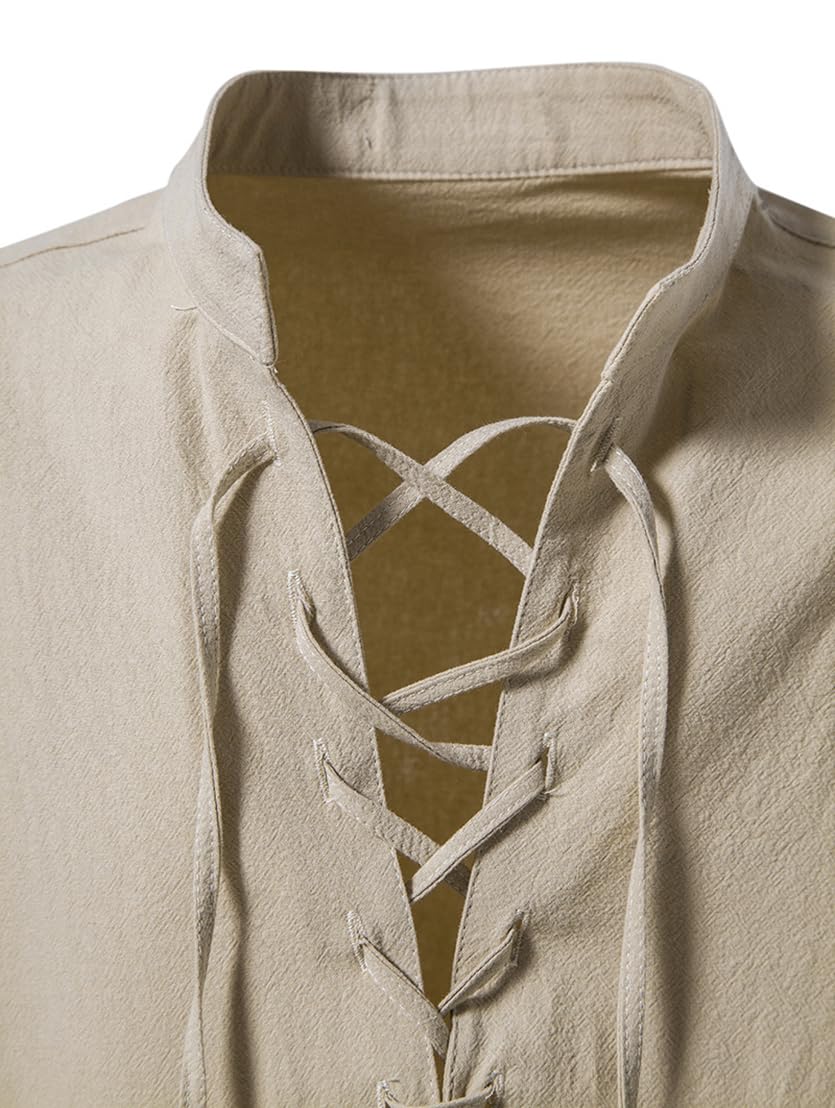 PADOLA Camisa Medieval de Lino para Hombre Camisa Retro con Cordón Henley Camisas Estilo Hippie Traje de Pirata