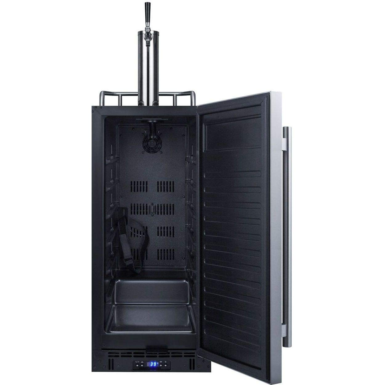 Summit Appliance SBC15BEER 15" Wide Built-In Kegerator; 2.9 cu.ft. Capacity; Auto Defrost; Digital Thermostat; Stainless Steel Door; Black Cabinet; Pro Style Handle; Sealed Back and Front Lock on Fridge.com