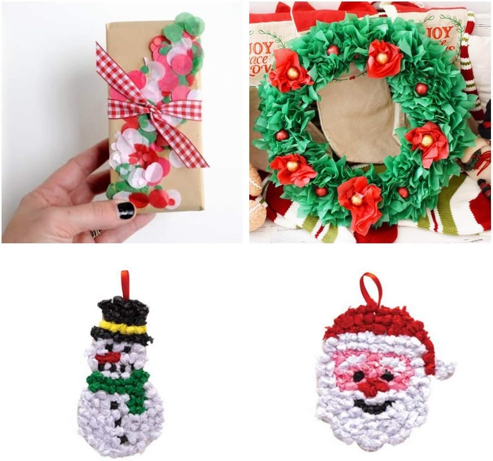 3000 Pcs Christmas Red Green White Tissue Paper Squares 1.2" Tissue Paper Confettis Round Circle 1" for Kids DIY New Year Holiday Tree Ornaments Wreaths Cone Scrapbooking Decors