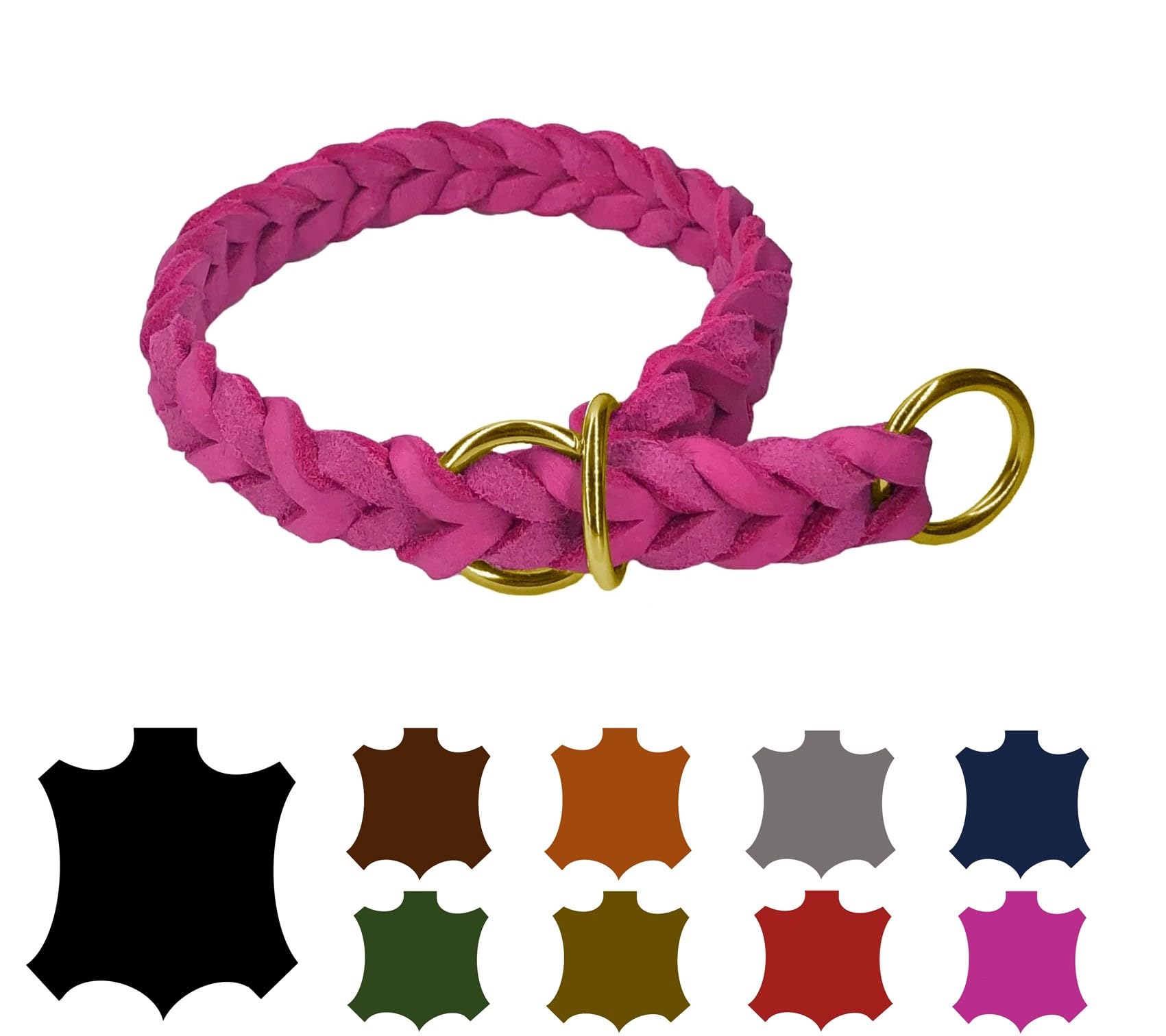 Hundehalsband Fettleder/Halsband ZugStopp Messing/kleine Hunde & große Hunde / 15mm / 20mm / 25mm / XXS - XL (65 Breite: 25mm, Pink)