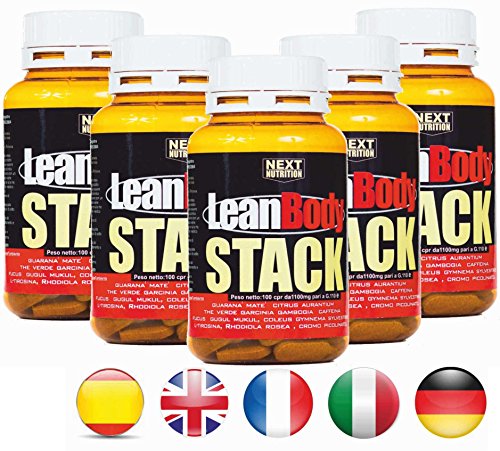 termogenico brucia grassi Lean Body 5 confezioni da 100 compresse potente dimagrante | Formulazione con : Guaranà - Caffeina - Fucus - Garcinia Cambogia - Tè verde | Integratori dimagrimento Fat Burner |elevato potere dimagrante | Metabolizzatore di grassi a scopo energetico | Ideale per la definizione