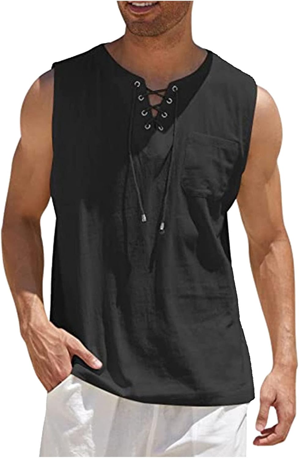 Ymosrh Men's Tank Top Casual Loose Cotton Linen Shirts Colour Shirt Blouse Sleeveless Vest Beach Shirts Tops for Men