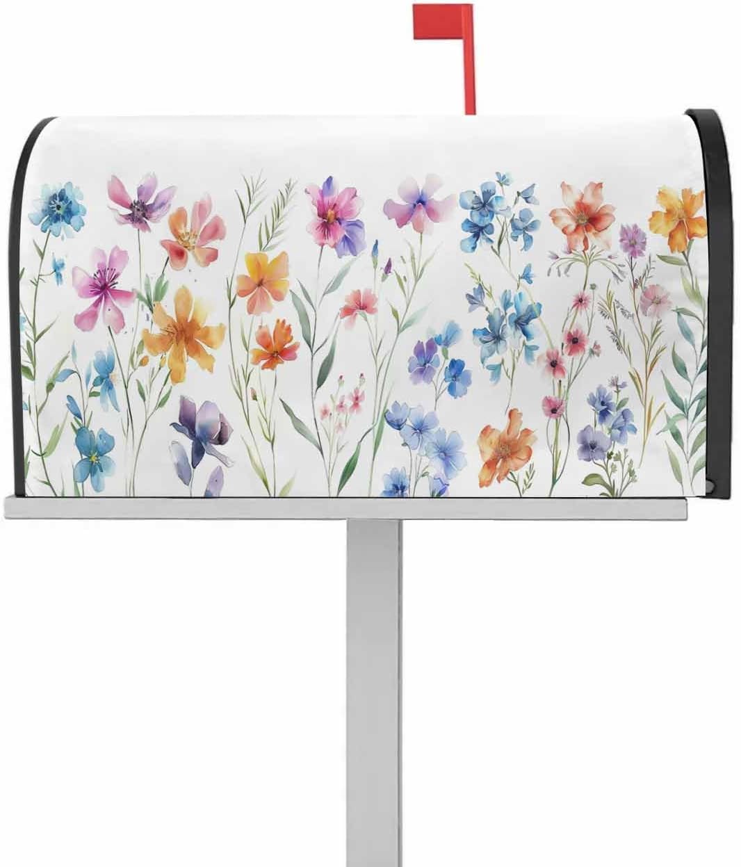 Floral Watercolor Mailbox Covers Magnetic Standard Size,Decorative Post Letter Numbers Box Wrap Decoration Covers Small Accessories for Garden Outdoor Décor Spring Summer Botanical Aesthetics Herb