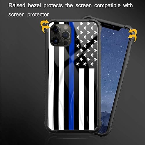 Miniatura 3 de ZHEGAILIAN Funda compatible con iPhone 13 Mini, funda de bandera estadounidense de línea azul, parte trasera de vidrio templado + funda protectora