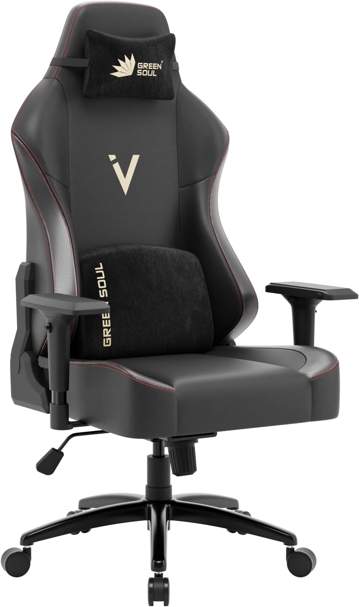 Green Soul Vision Multi-Functional Ergonomic Gaming Chair, Premium Leatherette Chair with Adjustable Neck & Lumbar Pillow, 4D Adjustable Armrests & Heavy Duty Metal Base (Black) Installation Provided