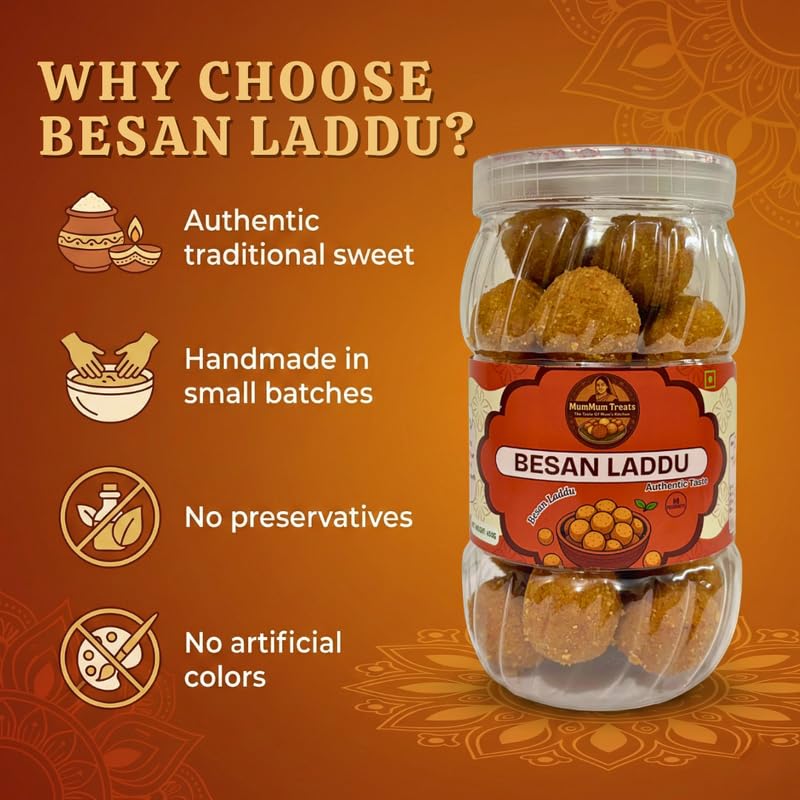 Image of MumMum Treats Besan Laddu | Traditional Indian Sweet | Perfect Tea-Time Snack & All-Time Craving Treat | Authentic Homemade Taste