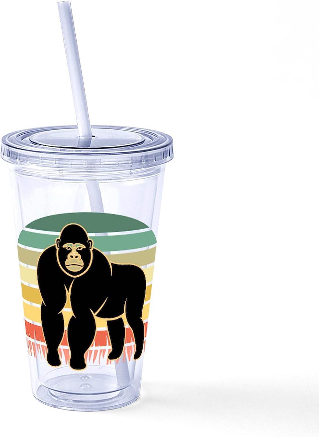 CafePress Gorilla Jungle Cute Animal 16 oz Insulated Straw Tumbler with Lid