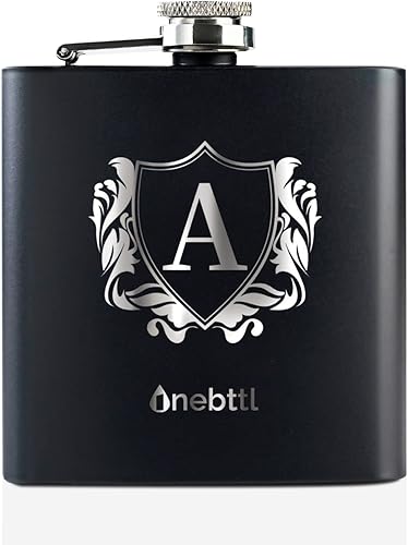 Onebttl Frascos para licor con iniciales, frasco de cadera de acero inoxidable con monograma de 6 onzas para hombres y mujeres, divertido regalo