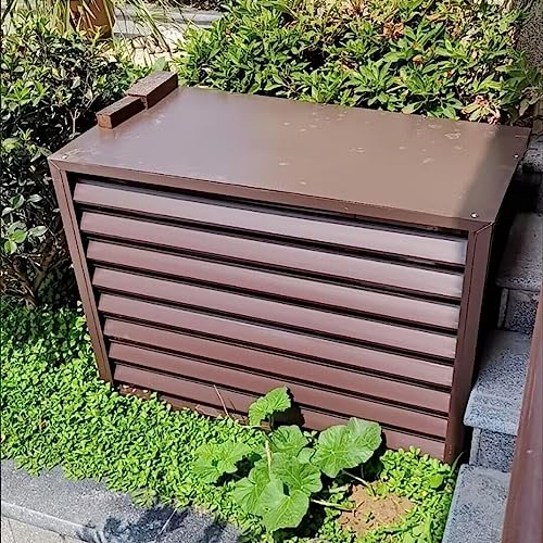 NRQCJM Wasserdichte Fenster- Klimaanlagen- Zaunabdeckung, staubdicht und robustes Outdoor- Schutzgehäuse für Kondensationseinheit, Privatsphäre Aluminium- AC- Abdeckungen (Farbe: Braun, Größe: 100 x 70 x-8