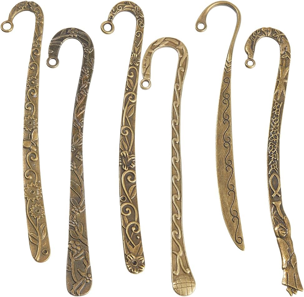 SUNNYCLUE 12Pcs Hook Bookmarks Bulk Tibetan Style Antique
