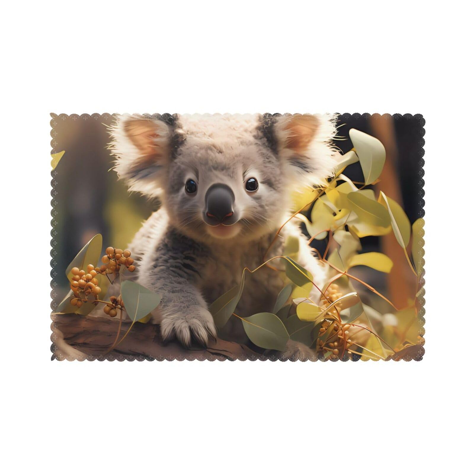 Cute Koala Plant Placemat set of 6, oil-proof and insulated dining table placemats, washable and wipeable.