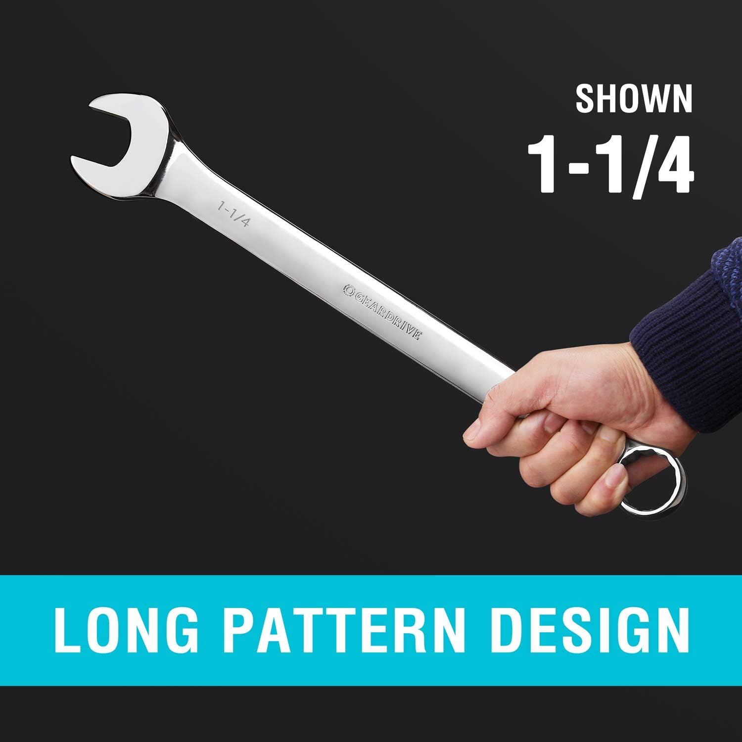 Long Pattern Combination Wrench Set, SAE, 5-Piece, 1" to 1-1/4", 12 Point, Chrome Vanadium Steel, with Pouch