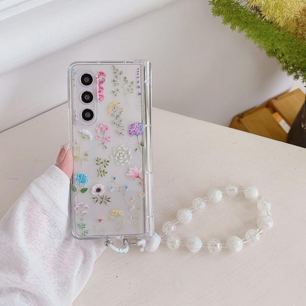 Coque antichoc Galaxy Z Fold 4 fleurs transparente protégeant la charnière