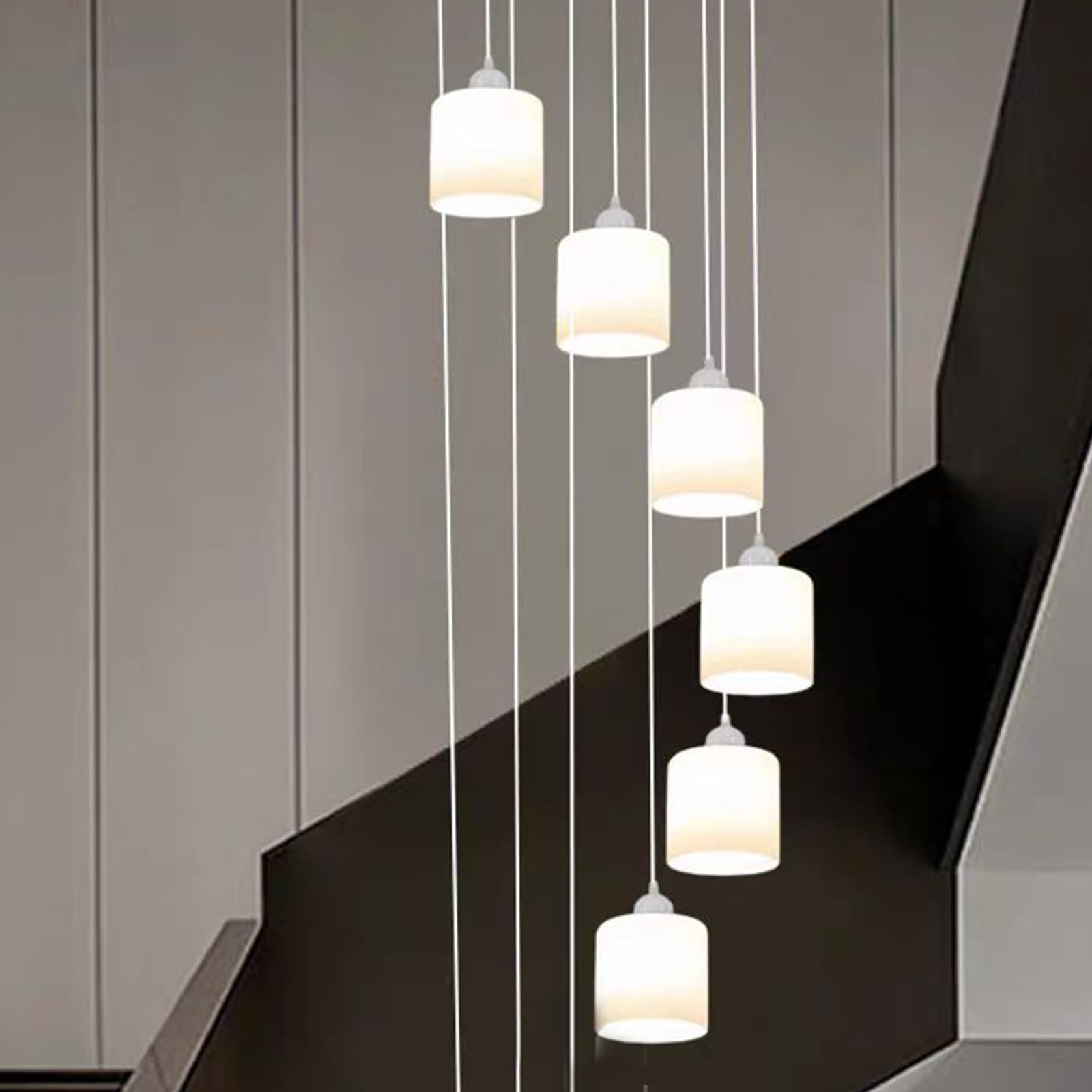 SXECAEPS Modern Staircase Long Chandelier Stair High Hanging Lights Minimalist LED Chandelier, Ceiling in The Villa, Stairwells and Living Room, Pendant Light,6 Heads