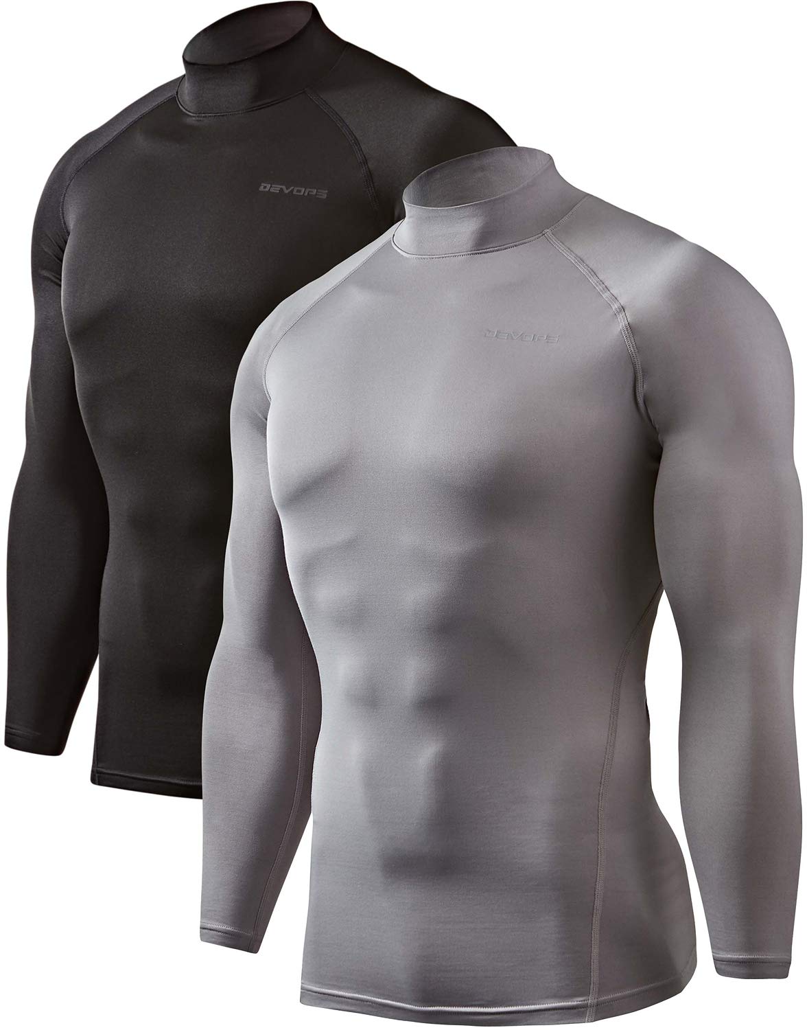 DEVOPS2 Pack Men's Thermal Turtle Mock Neck Shirts, Compression Long Sleeve Tops and Hoodies