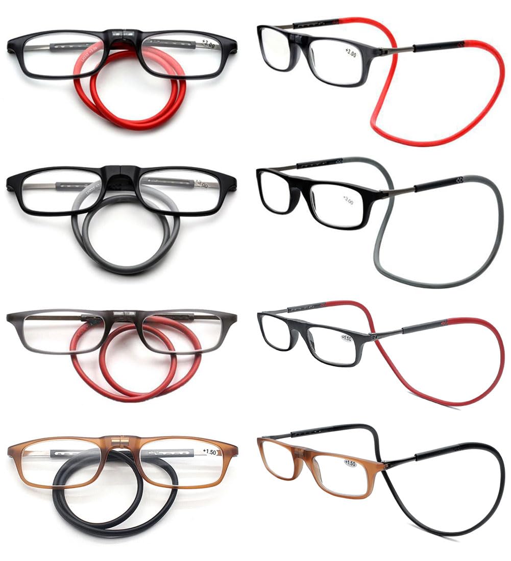 VEVESMUNDO Magnetische Lesebrille um den Hals Klemmen | Leicht, TR90 Flexibel Biegbar Brillenbügel, Magnetverschluss Lesehilfe, Brille mit magnet, für Damen Herren