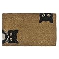 Entryways Peeping Cats Hand-Stenciled, All-Natural Coconut Fiber Coir Doormat,  18” X 30” X .75”