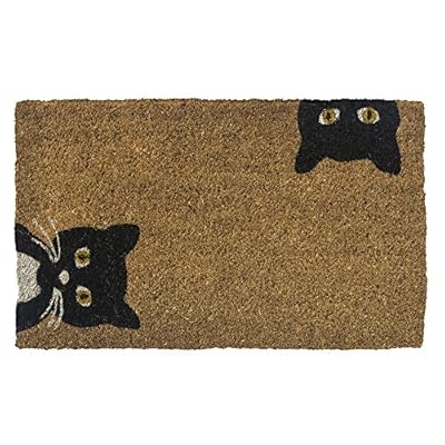 Entryways Peeping Cats Hand-Stenciled, All-Natural Coconut Fiber Coir Doormat,  18” X 30” X .75”