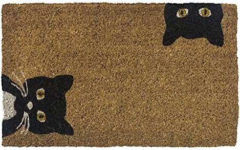 Entryways Peeping Cats Hand-Stenciled, All-Natural Coconut Fiber Coir Doormat,  18” X 30” X .75”
