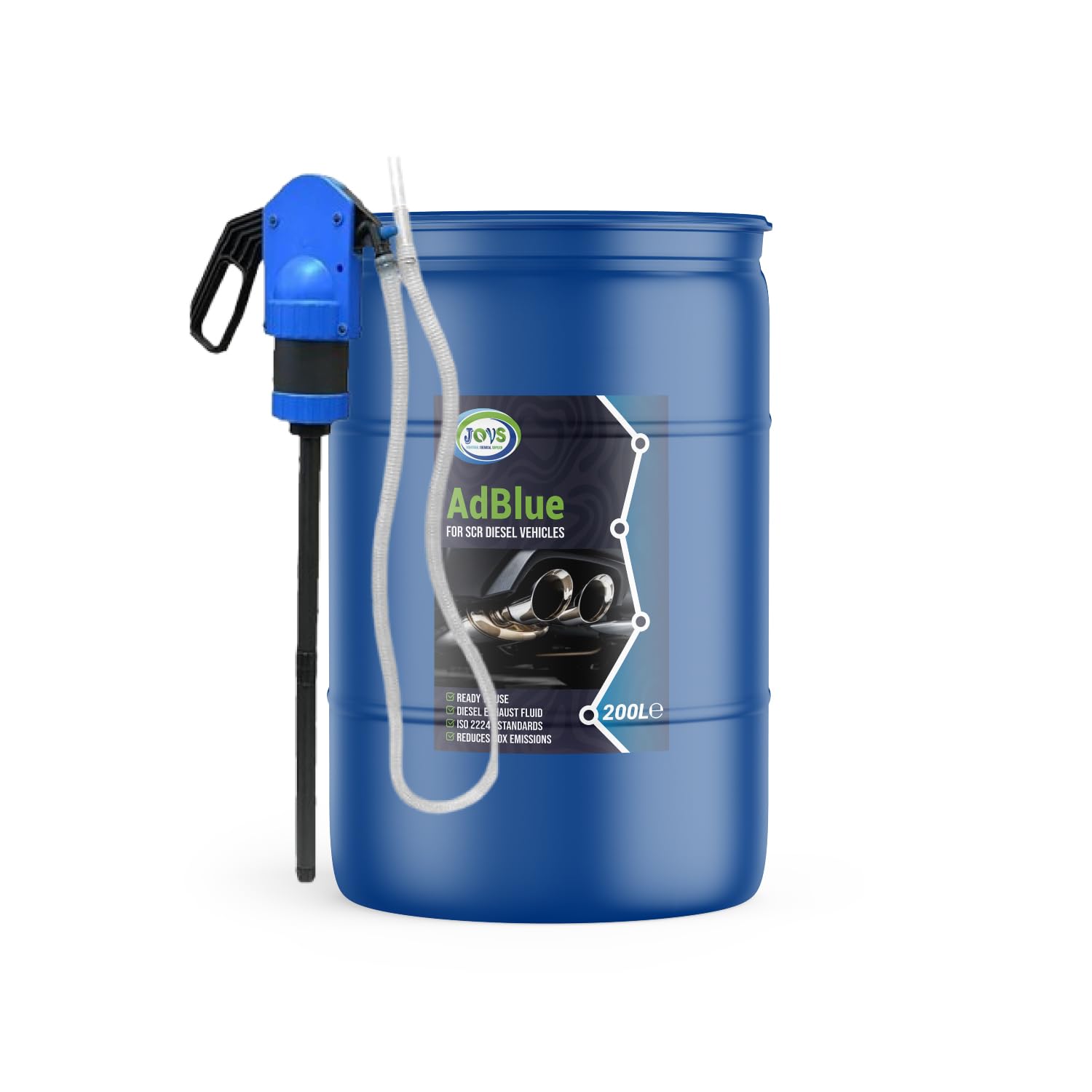 JOVS AdBlue 200 Litre Barrel Universal Diesel Exhaust Fluid Additive For Car Commercial (SCR) -Crystal Clean Treatment, ISO 22241 Compliant, Injected into Engine Exhaust Gases – DEF