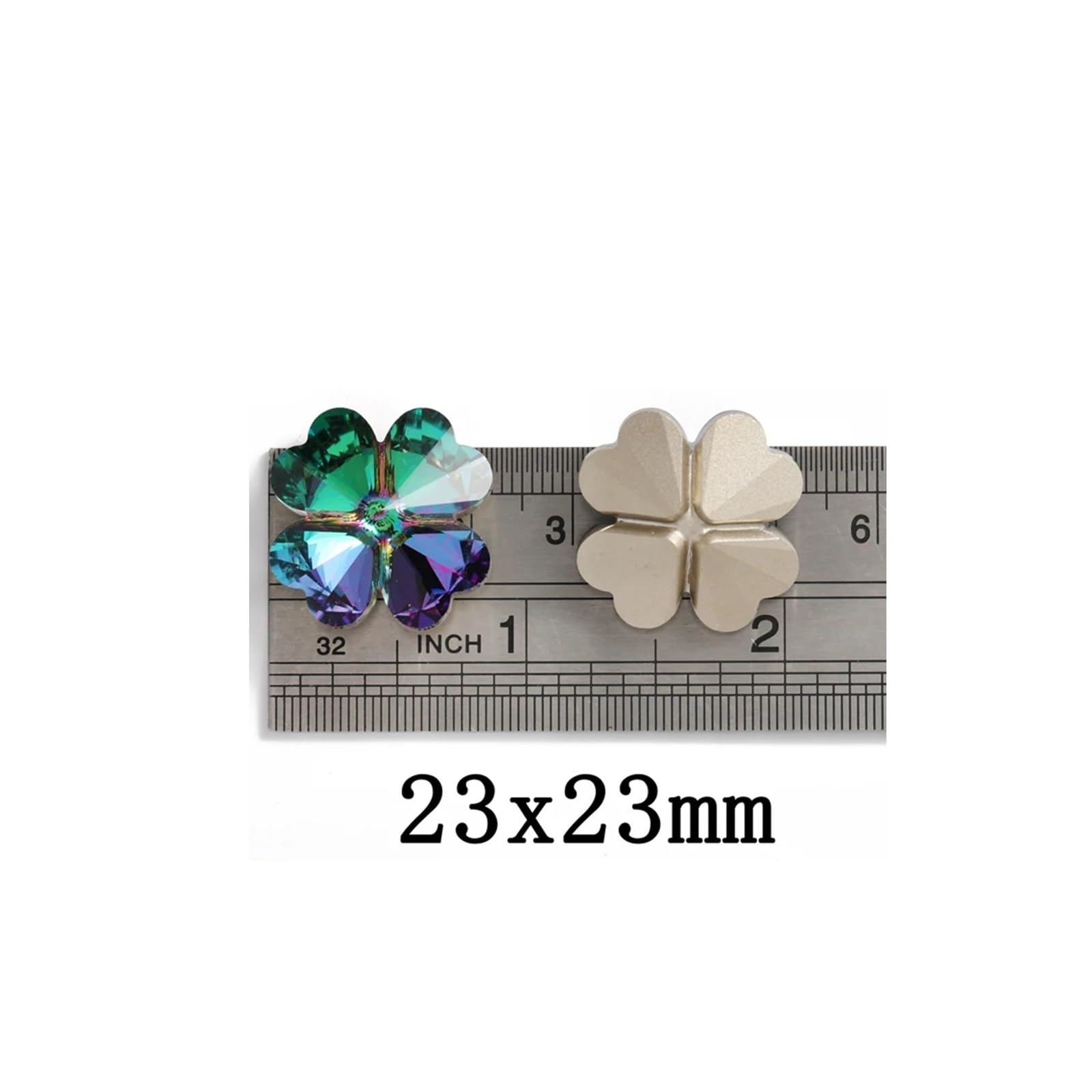 9 szt. 23 x 23 mm czterolistna koniczyna kształt szklane kamienie brokat kryształ strass błyszczący kolor stras dekoracja (Vitrail Light)