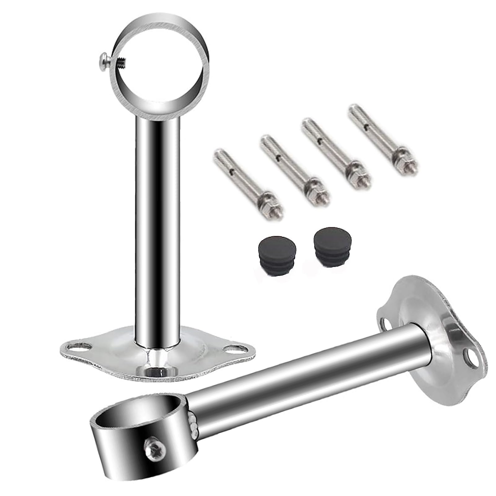 Ta-Vigor Silver Wardrobe Pipe Bracket 25Mm Dia, 2Pcs Ceiling Mounting Rail Rod 250Mm Height, Shower Curtain Closet Wardrobe Rod Lever Support Holder Pipe Flange Socket