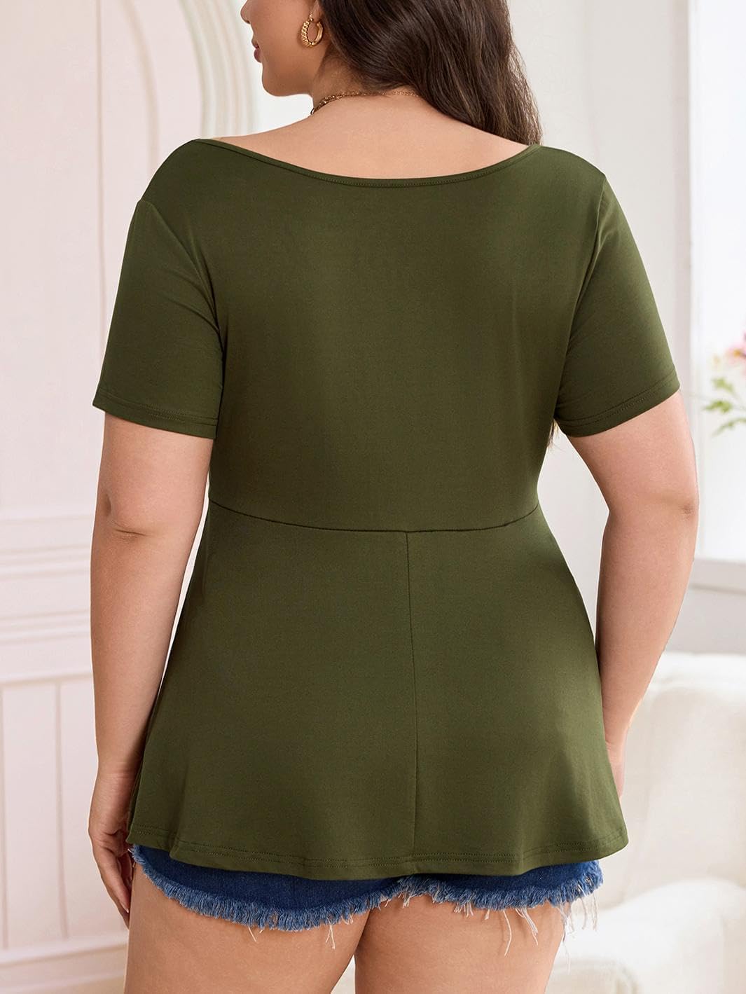 SOLY HUX Women's Plus Size Peplum Tops Casual Ruched Ruffle V Neck Short Sleeve T Shirts Cute Tees - Image 2
