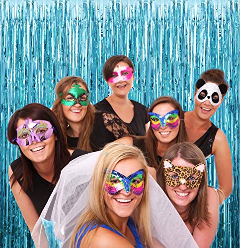 Fecedy 2Pcs 3Ft X 8.3Ft Light Blue Metallic Tinsel Foil Fringe Curtains Photo Booth Props For Birthday Wedding Engagement Bridal Shower Baby Shower Bachelorette Holiday Celebration Party Decorations #TOP3