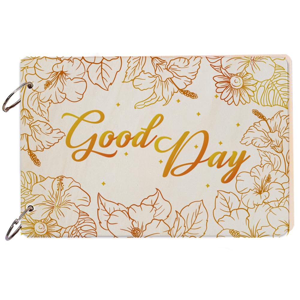SUPERDANT Wooden Card Keeper Binder Good Day Greeting Card Organizer Flowers Postcard Photo Album Cover Hibiscus Flowers Birthday Cards Keeper Book Holder Organizer Wedding Holiday Keepsake Gifts