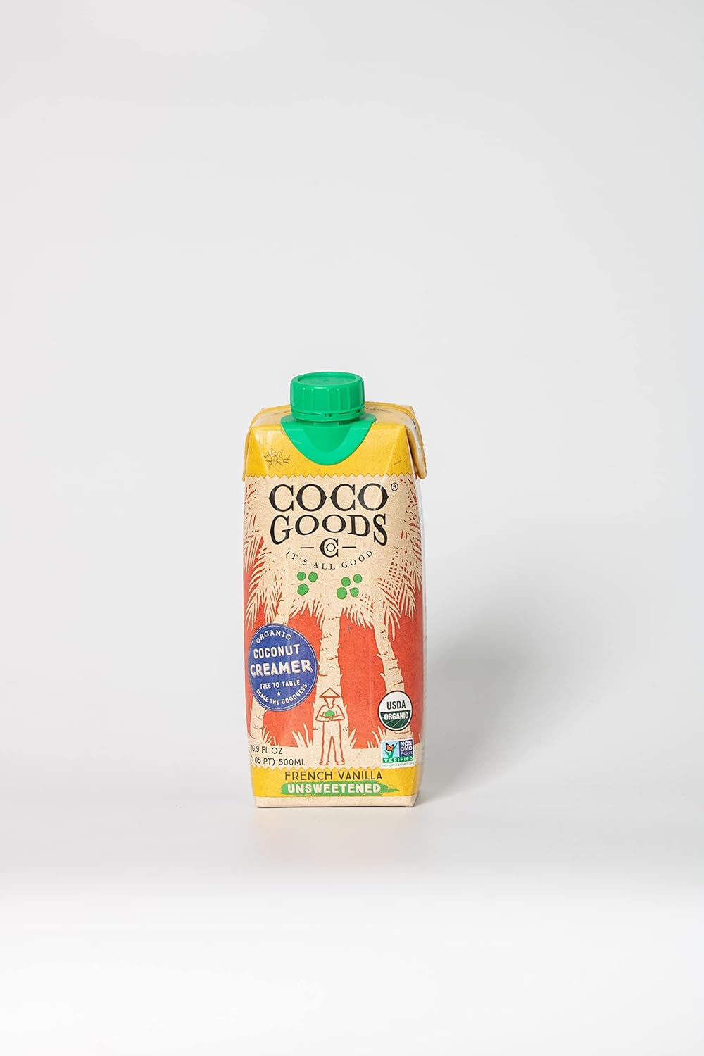 CocoGoods Co. Single Origin Organic Coconut Coffee Creamer, Unsweetened French Vanilla, 16.9 fl oz, 12 pack. Tetra Pak
