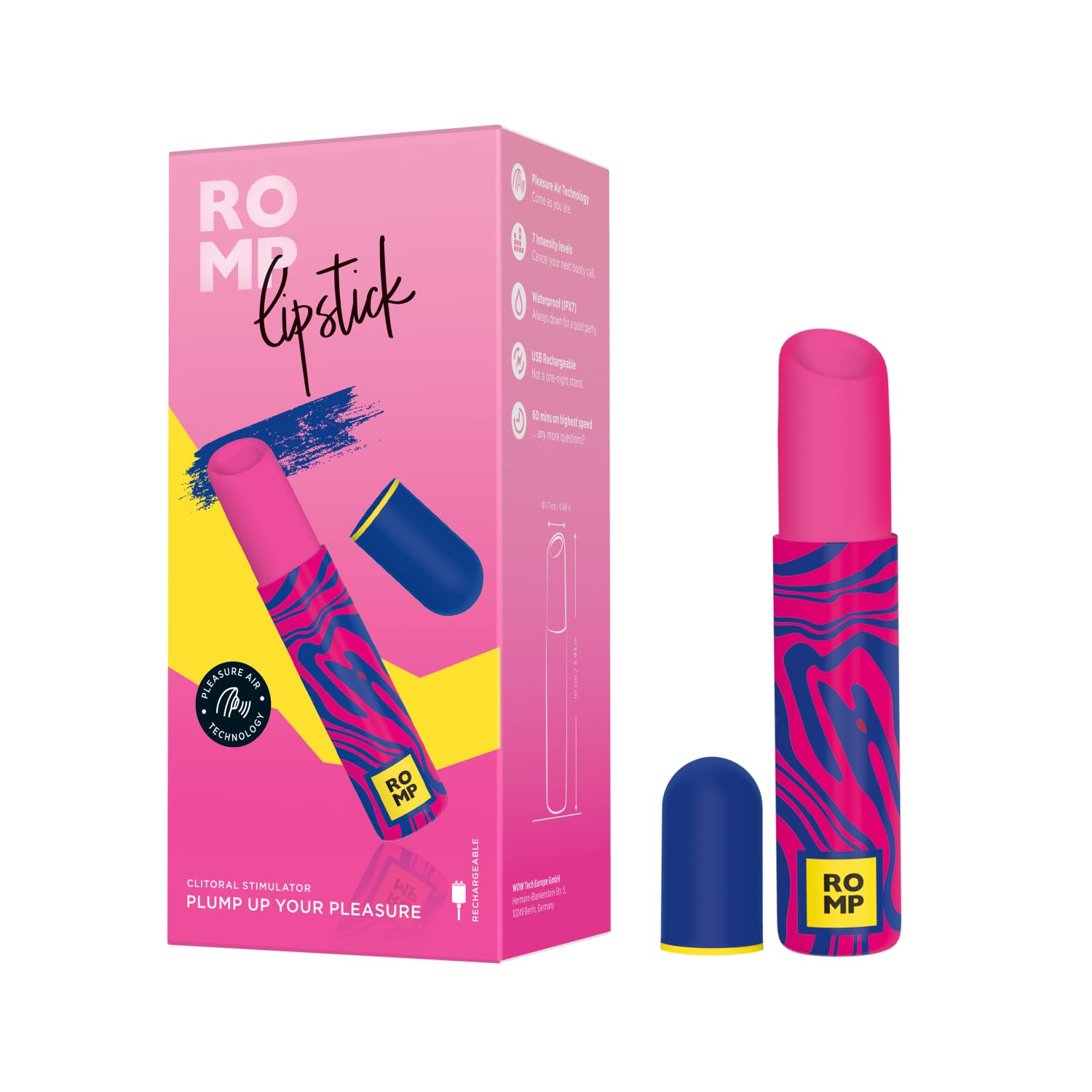ROMP Lipstick Aspiratore Clitorideo | Mini Stimolatore Discreto | Succhia Capezzoli Portatile | Aspirazione Clitoride Giocattolo Sessuale per Adulti | Ricaricabile e Impermeabile | Rosa
