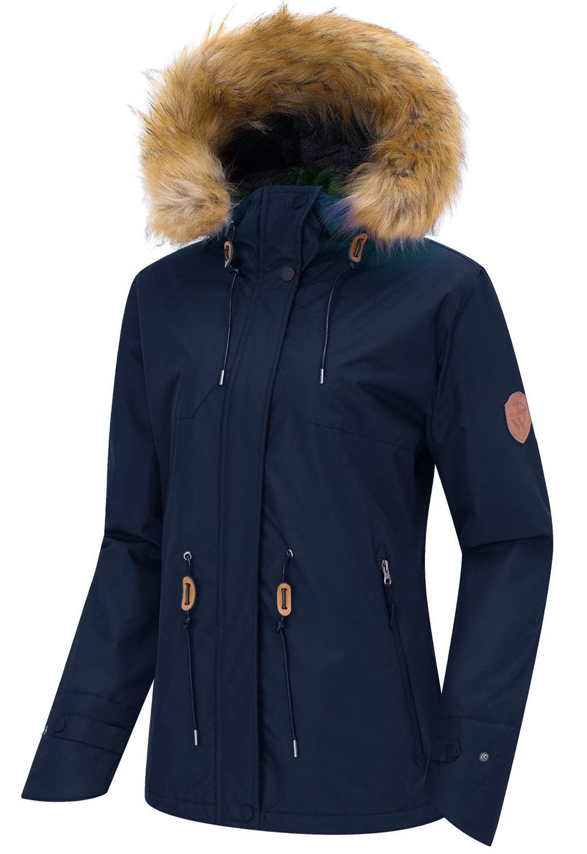 Wantdo Veste de ski imperméable pour femme - Coupe-vent - Manteaux de sport d'extérieur - Veste de snowboard doublée avec capuche en fausse fourrure