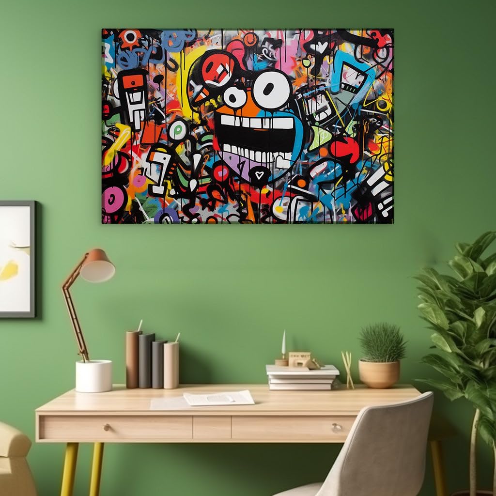 Art Wall: Urban Graffiti Masterpiece Capturing the Vibrant Chaos and Creativity of City Life. Interior Decor, Canvas Art Design, Art Apartment Decoration. Size: 69x46 cm (27x18 inch)