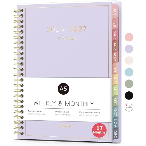 Forvencer Planner 2026-2027, 17 Month Weekly and Monthly Calendar Planner, Jan 2026 -May 2027, 6.3" x 8.4", Daily Agenda Book with Tabs, College Organizer Notebook, School Supplies for Student Teacher Classroom, A5, Purple