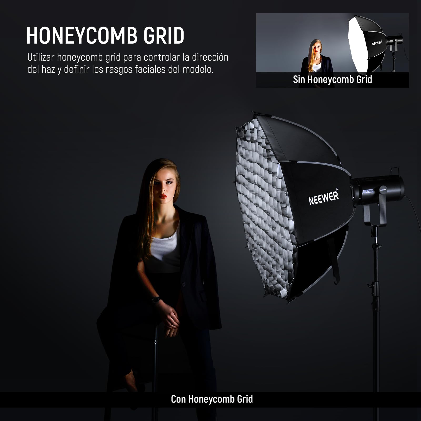 NEEWER 35,4'' Octagonal Parabolic Softbox, Bowens Mount Soft Box Compatible con Aputure 120d Compatible con Godox SL60w Q4 AS600B CB300B Q300 Luz, Difusores, Rejilla, Bolsa y Paño de Limpieza, NS92P