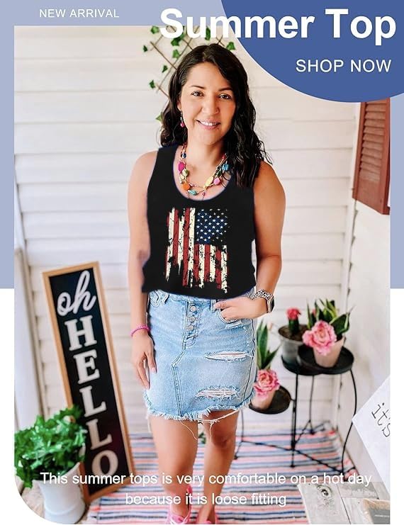 American Flag Tank Tops Women Sunglass Tees USA Sleeveless 4th of July Patriotic Vest Racerback Veterans Memorial Tops - Image 4