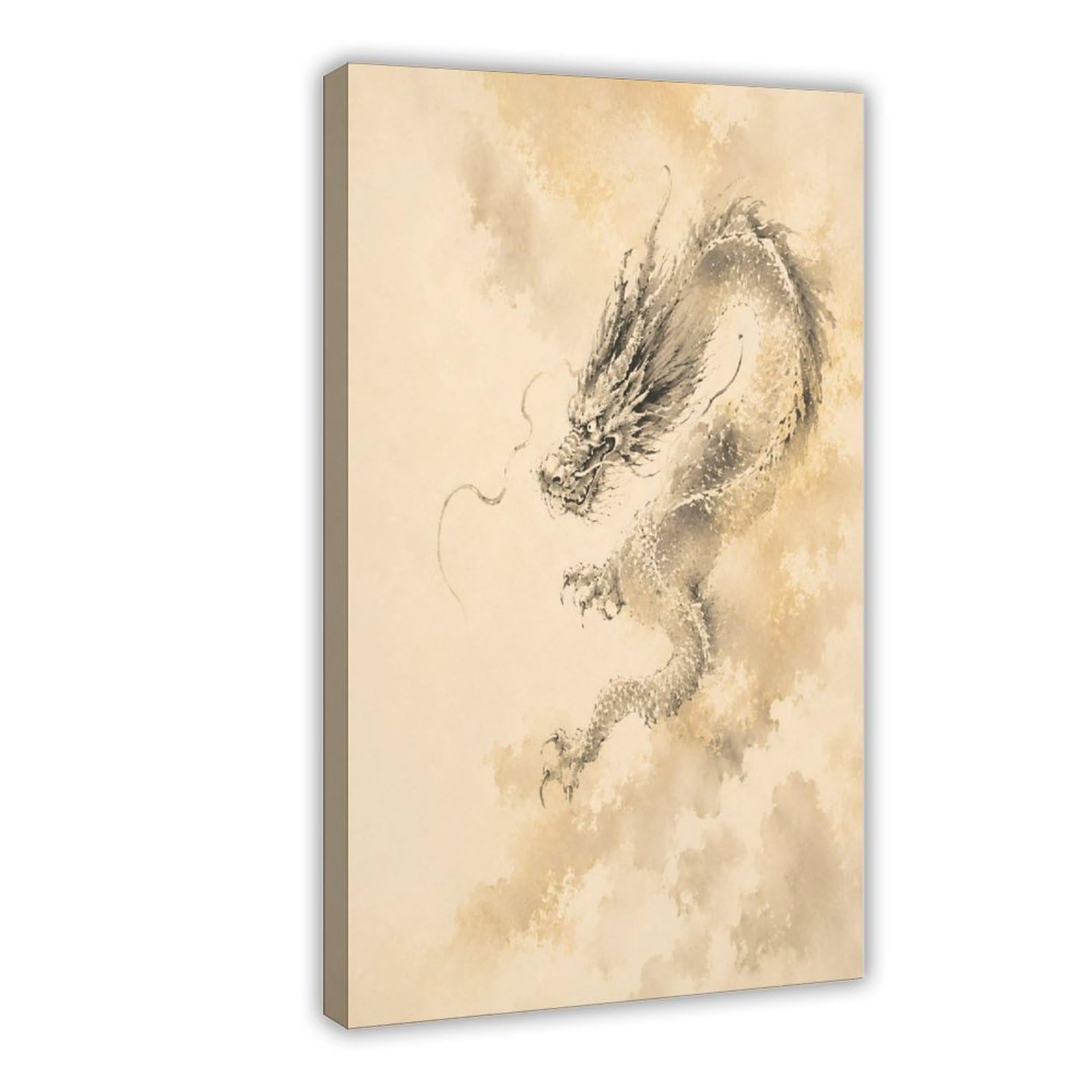 H3b8u2y5 Frame-Style-14 Ink Dragon Cloud Canvas Wall Art, Minimal Fantasy Gongbi Painting