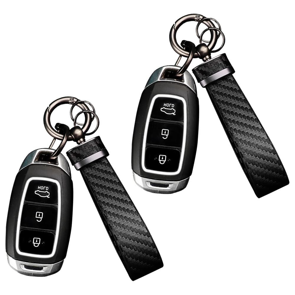 Turcee 2PCS Leather Car Keychain,Carbon Fiber Key Fob with Anti-Lost D-Ring | Keychain Wristlet,Universal Keys Chain Car Accessories for Women 2pcs Carbon Fiber