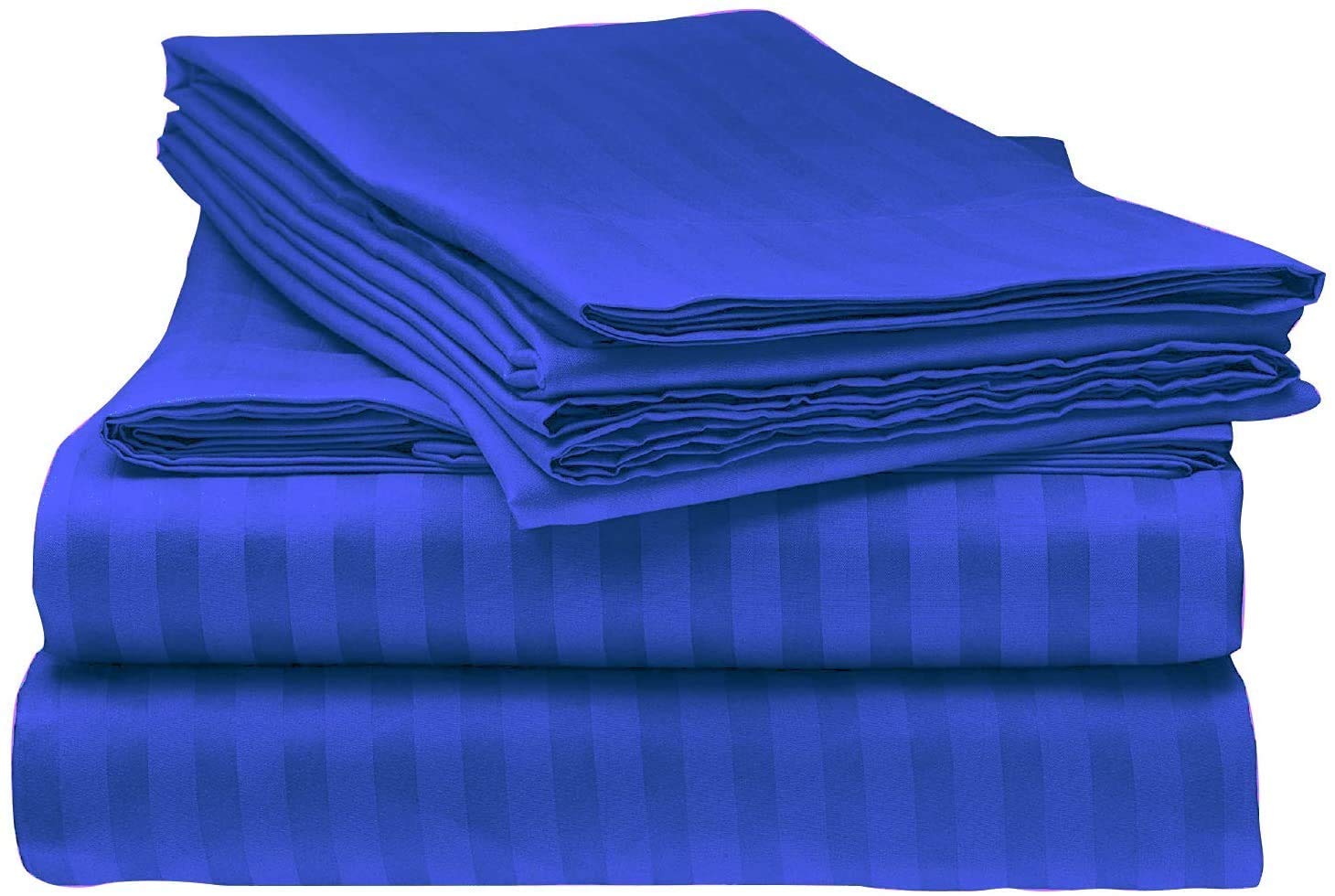 LUXURIOUS BEDDING Double Size Stripes Sheet Set - 4 Piece - Long Staple Egyptian Cotton 800 Thread Count Sateen Weave 35 Cm Deep Soft Wrinkle & Fade Resistant - Royal Blue