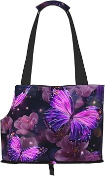 Dog Purse Carrier Soft-Sided Pet Carriers Purple Butterflies Dog Carrier Travel Puppy Carriers Portable Handbag Dogs Harness Sling Foldable Pet Bags Tote Bag for Small Dogs Cats