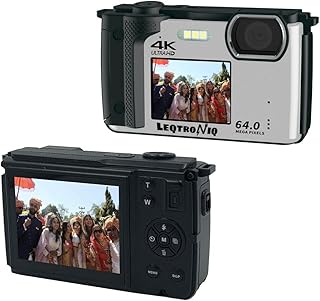 LEQTRONIQ Dual Screen 64MP 4K Ultra HD Video Camera with Autofocus, 16X Digital Zoom for Vlogging, Sports, Traveling, Home Videos (Silver)