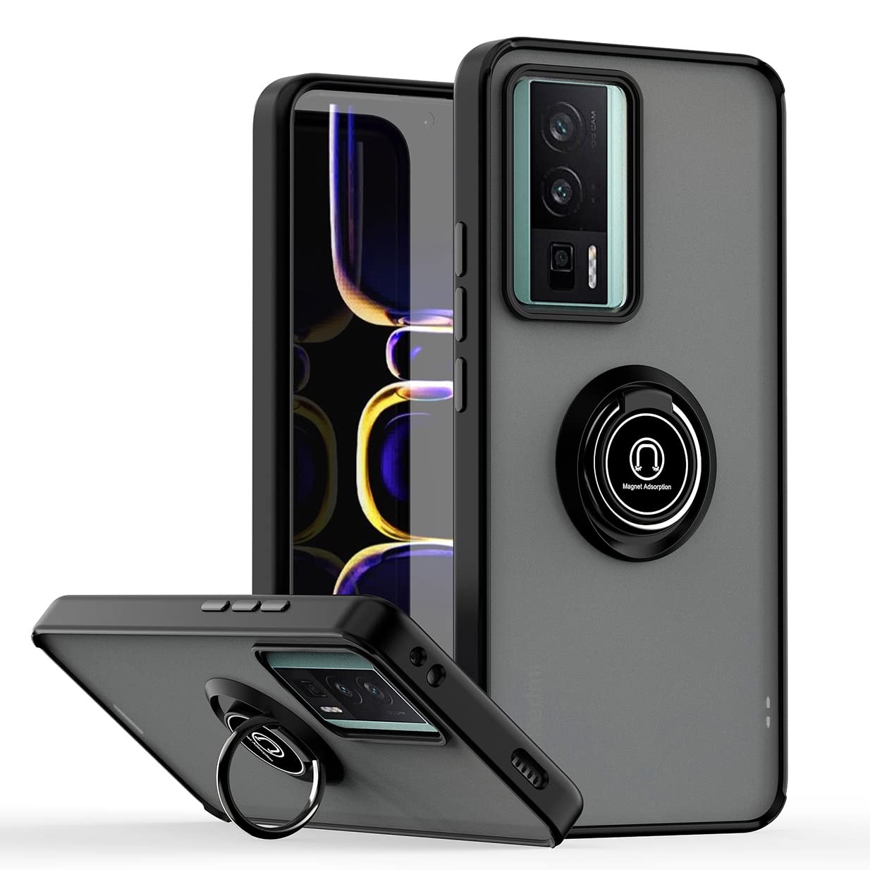 UPLAI Custodia Per Xiaomi POCO F5 Pro 5G – Ultra Sottile Con Supporto Magnetico E Anello Girevole (Army Green) - 3