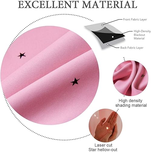 Miniatura 4 de UNISTAR 2 paneles de cortinas opacas y transparentes con estrellas para dormitorio, niñas, habitación de bebé, doble capa con recorte de estrellas,