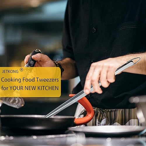 Miniatura 4 de JETKONG Pinzas de cocina de 12 pulgadas, pinzas de cocina finas, pinzas de cocina extralargas de acero inoxidable