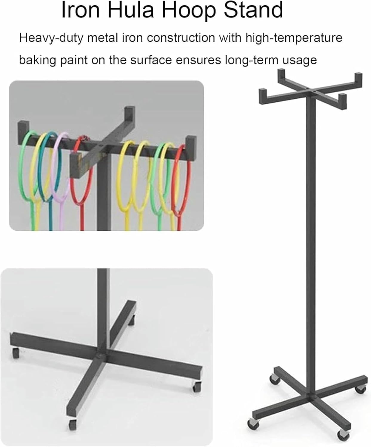 Hoop Rope Cart Holders, Freestanding Hula Hoop and Jump Rope Holder Stand, Moveable Fitness Hoop Storage Cart, Sport Equipment Organizer Shelves
